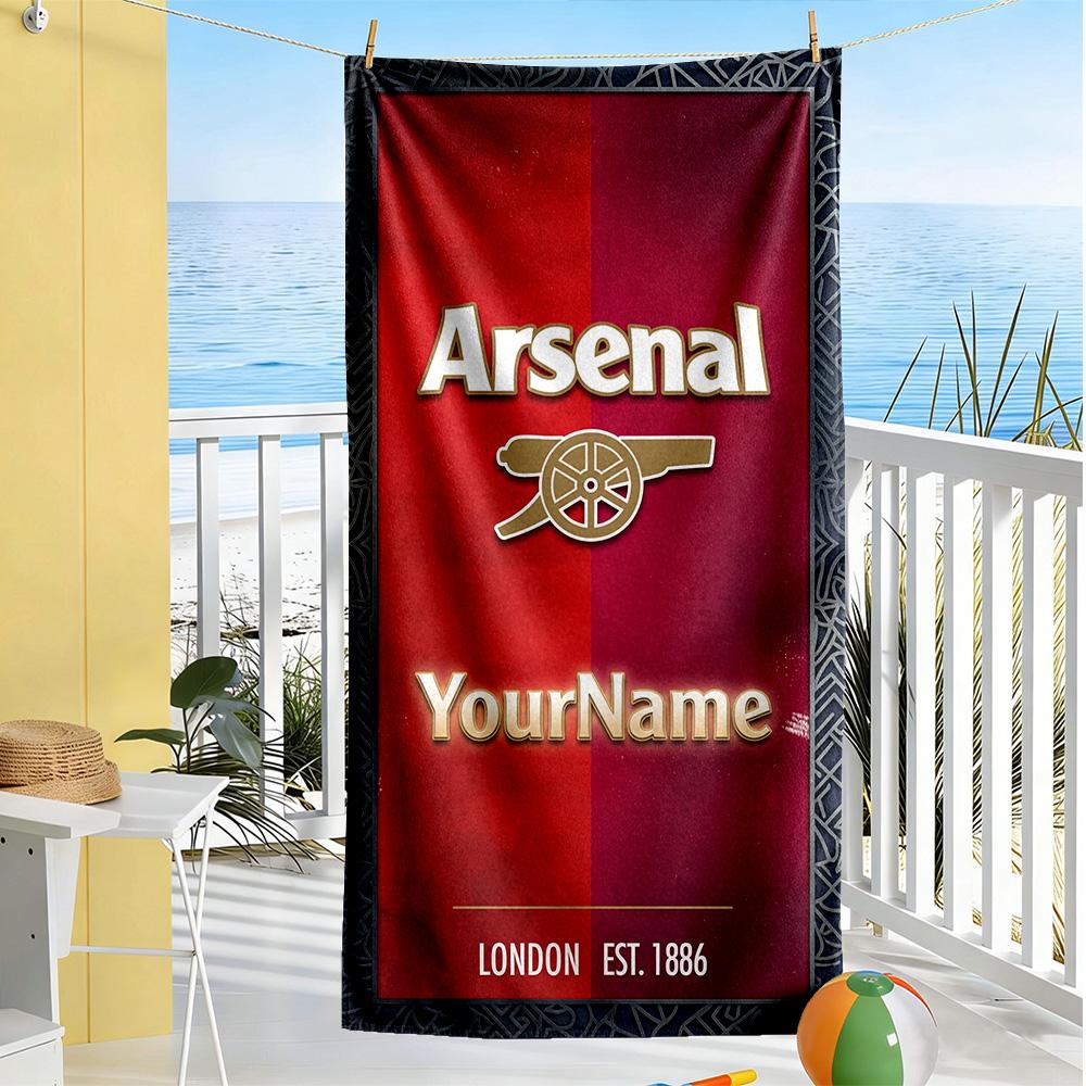 Arsenal Customize Text Beach Towel Super Soft Microfiber Quickdry Fabric Perfect for Traveling Yoga Camping and Swimming