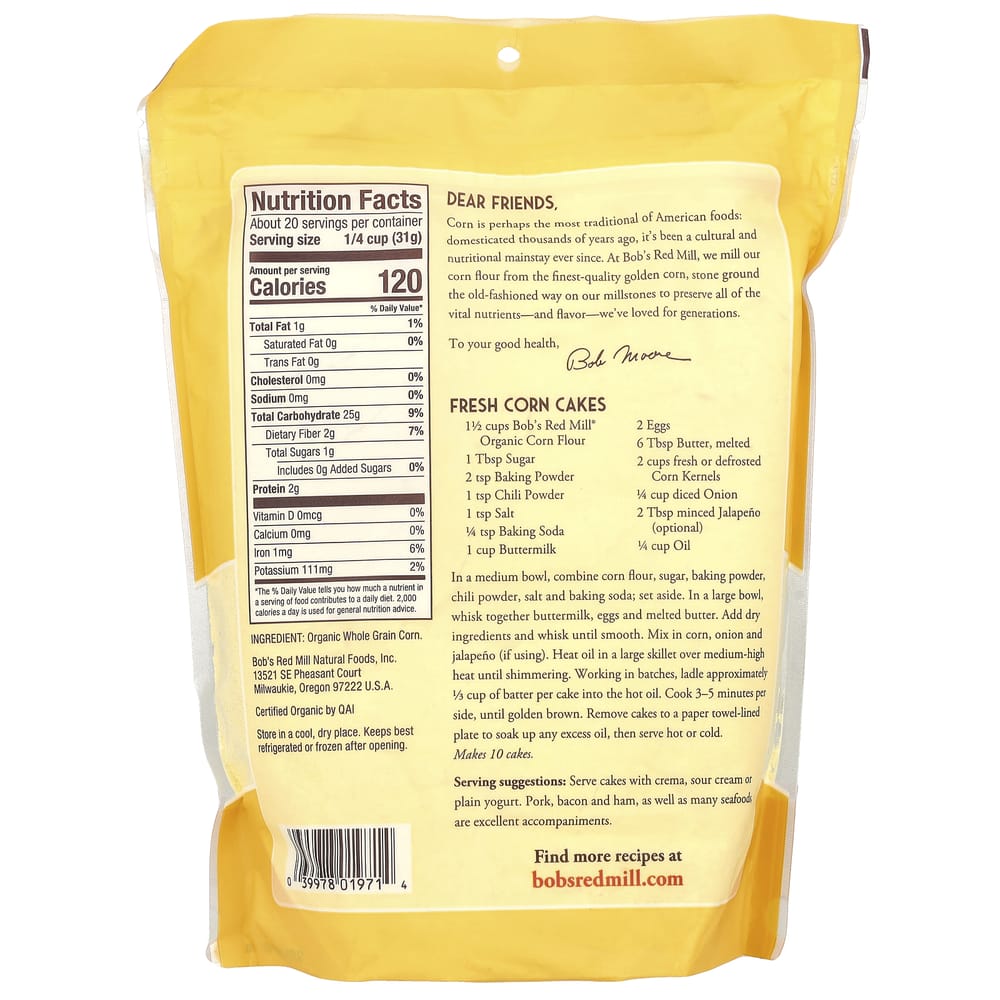 Bob's Red Mill Whole Grain Corn Flour 624g (22oz)