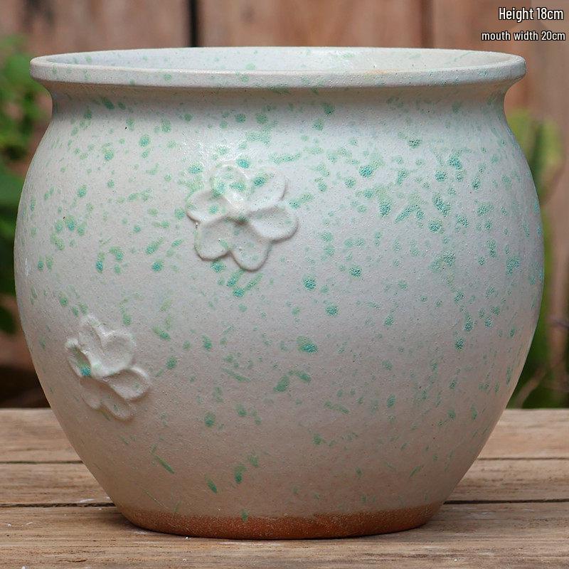 Handmade Embossed Rose Ceramic Succulent Pot, Tall Breathable Coarse Pottery, Large Mouth Plant Pot with Flower Design.