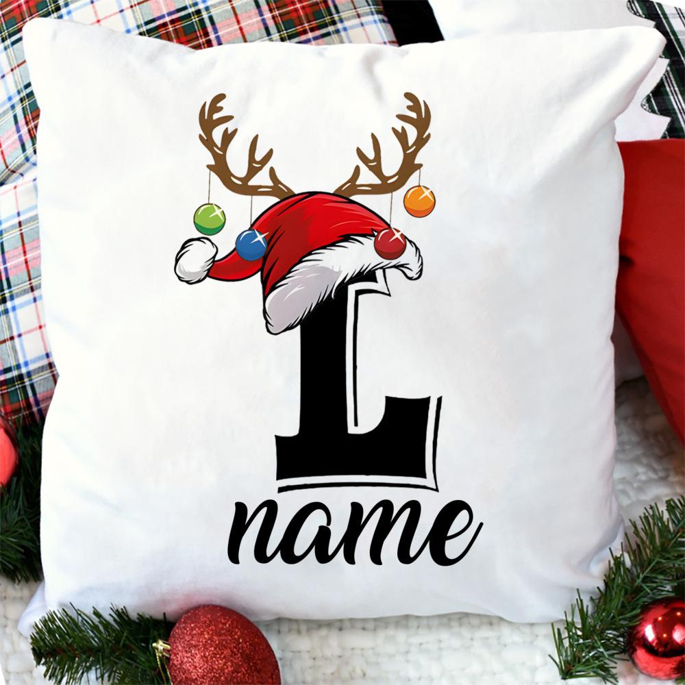Personalised Christmas Pillow Case Initial with Name Cushion Cover Xmas Party Decor Home Pillowcase Xmas Gift for Family Friends