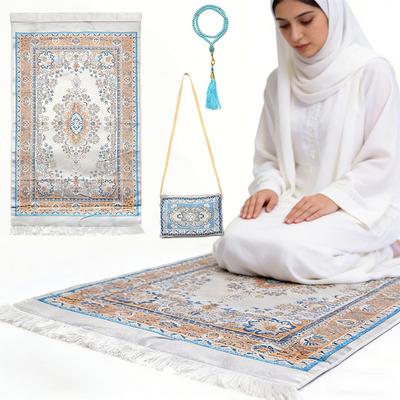 3pcs/set Travel Prayer Mat Middle East Prayer Mat Set Muslim Beads Islamic Gift Jacquard Pattern Mat Exquisite 70x110cm