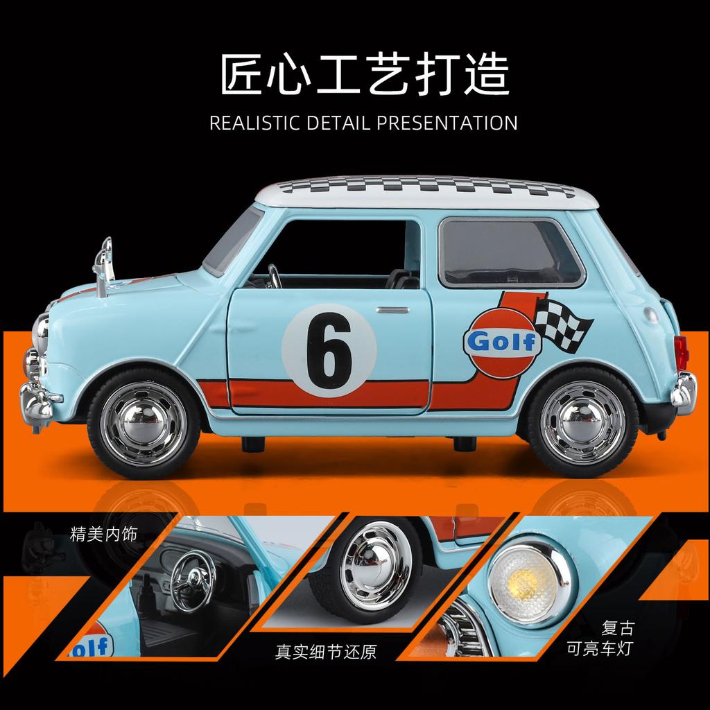 1:32 Morris Mini Cooper 1967 Klassisches Rennsport-Legierungsmetall Druckgussmodellauto Heimdekoration & Computer-Schreibtisch-Ornamente Geschenke