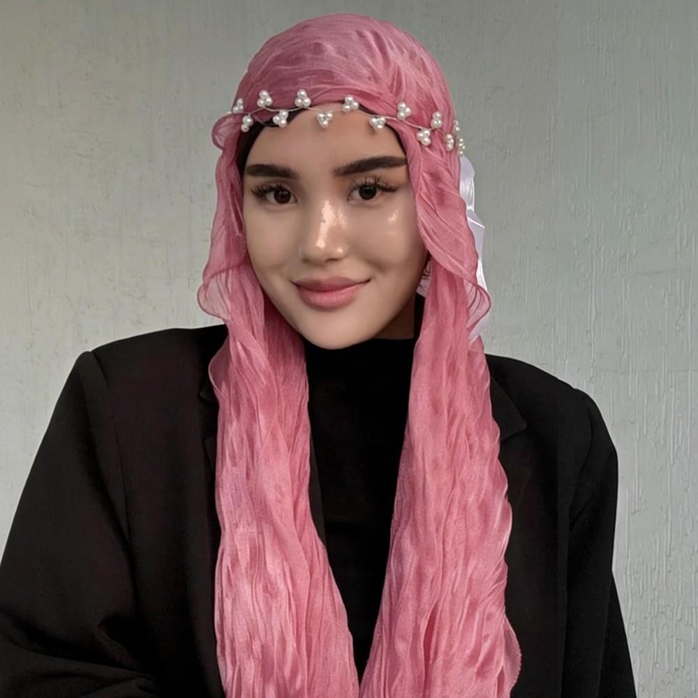 Shining Silk Scarf Ruffled Edge Chiffon Hijab Veil Fashion Ramadan Long Scarf Outdoor