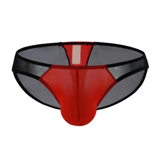 Men Briefs Low Waist Ice Silk Breathable Contrast Color Elastic Anti-septic Patchwork