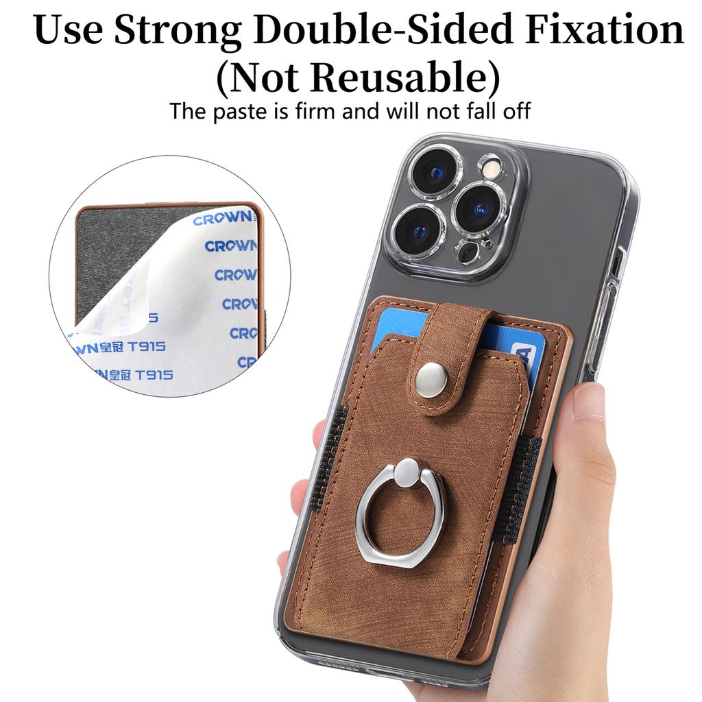 Phone Holder Wallet Case Card Slot Holder PU Leather Back Sticker Adhesives With Ring Stand For Mobile Phone iPhone Samsung
