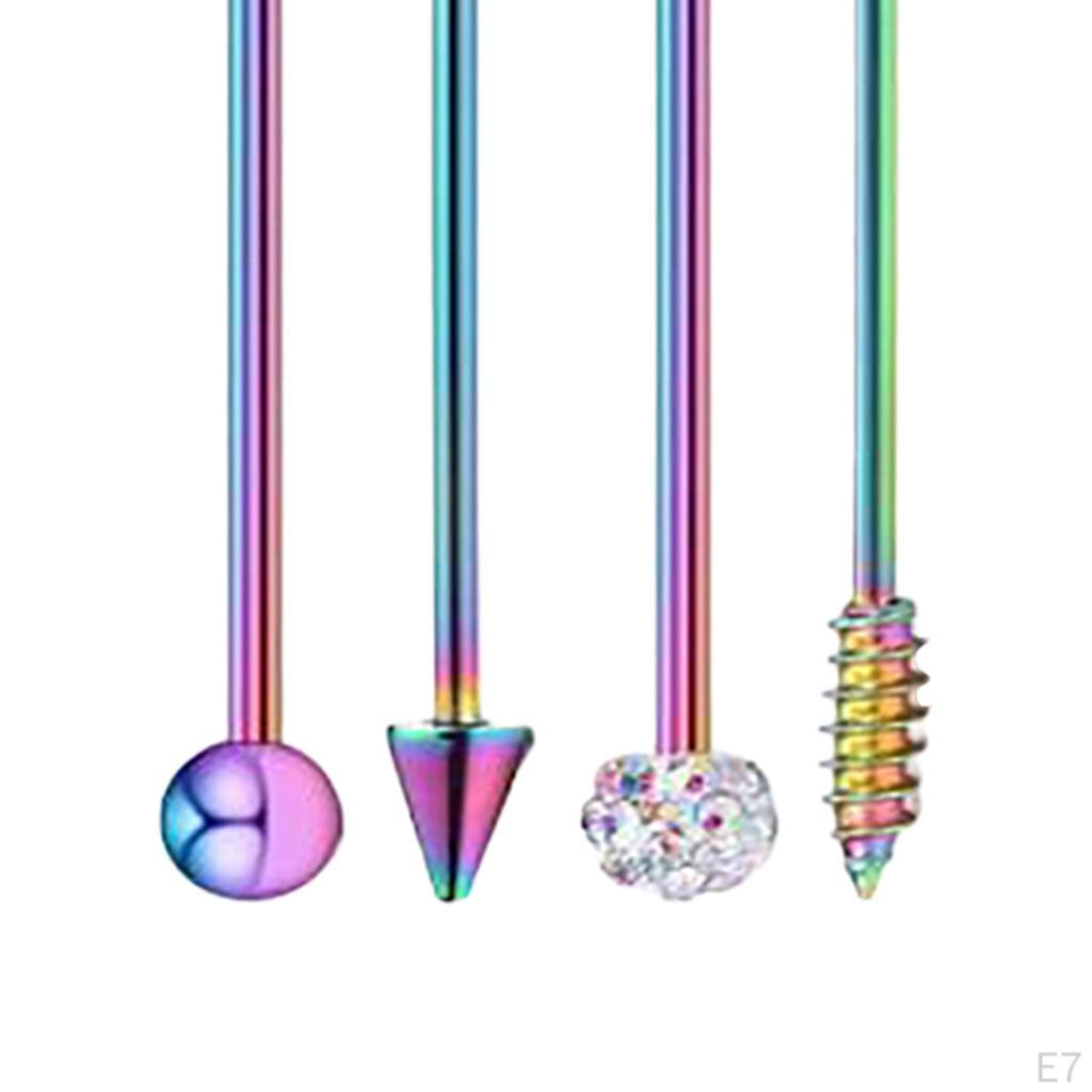Pacote com 4 brincos de barra de orelha com bola industrial 14G 16G