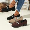 2025 Autumn New Rhinestone Suede Low-Top Shoes Thick Heels British Loafers Women