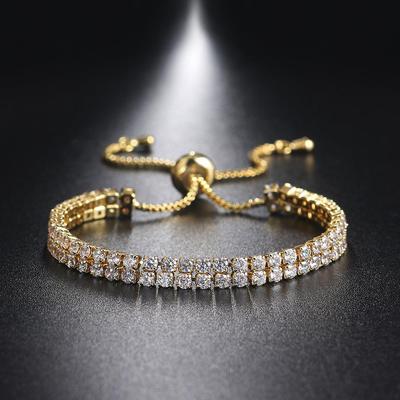 Double Row Full Zircon Bracelet Women'S 2.5Mm Full Diamond Adjustable Tennis Bracelet Popular Jewelry
