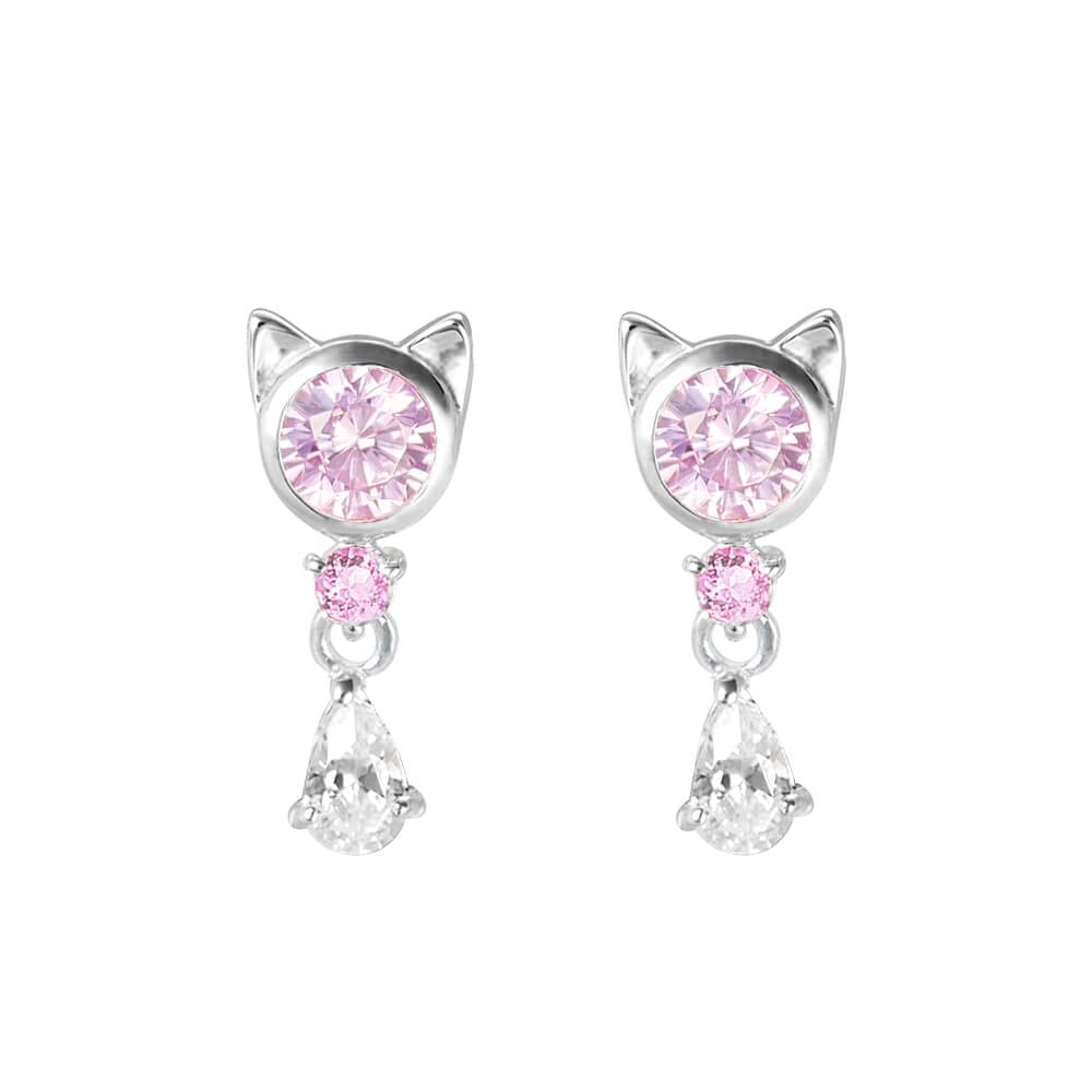 

Birthstone Earrings for Women Popular Cat Face Jewel Silver Pink [MIE3130PCZ] (October Tourmaline)