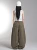 Lupeu Studded Back Pocket Cotton Balloon Long Pants Brown