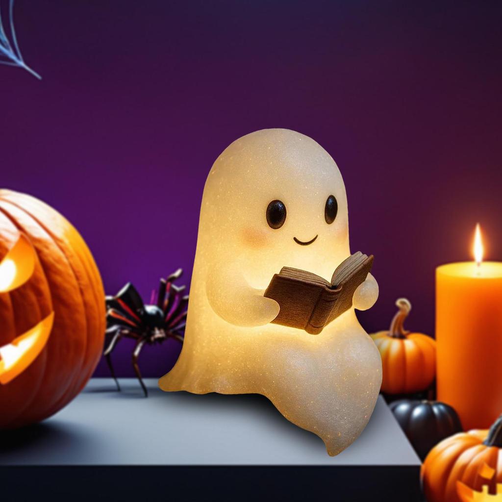 Geist Leseleuchte,Geist Leseskulptur Statue Halloween Dekoration Kreative Kleine Neuheit Figur