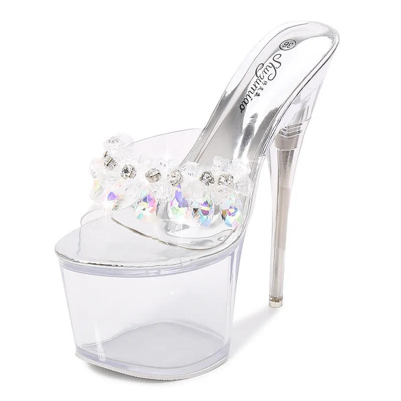 Drag super high heel stiletto waterproof platform 17CM catwalk shoes pole dancing shoes nightclub women's l sandals transparent