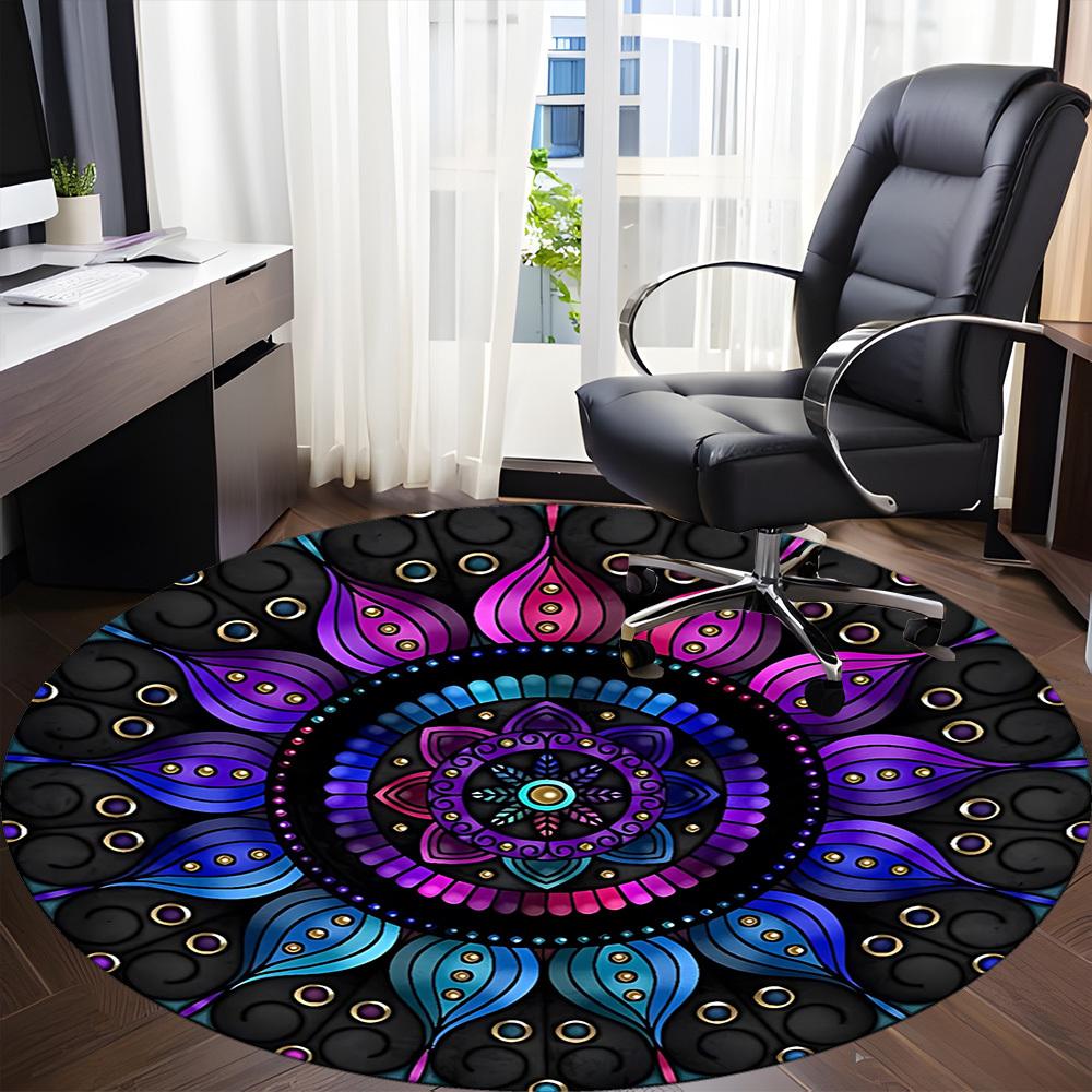 1PC Mandala Artwork Office Round Rug, Non slip, Soft and Durable Office Rug for Interior Decoration, Perfect for Office