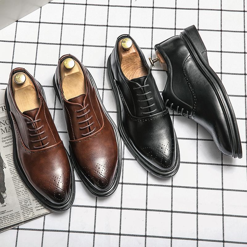 Men’s Brogues Derbys Formal Business Leather Shoes Men Retro Style Tuxedo Wedding Classic Dress Shoes Over Sized