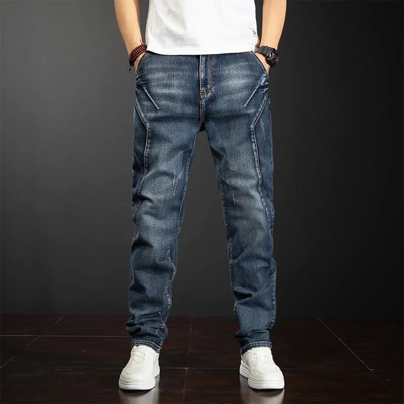 

Summer Thin Stitching Jeans Men s Loose Straight Plus Size Fat Trousers 44 синий