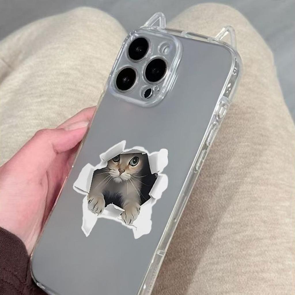 For Apple Mobile Phone Protective Case Three-piece Set Diagonal Anti-fall Mobile Phone Case for Apple Bare Metal Feeling Cat Ears Transparent