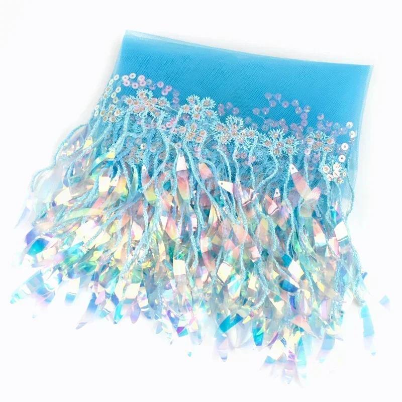 1-5Yards Mesh Tassel Fringe Sequins Lace Trim Stage Perform Latin Dress Wedding Clothes Tassels Fabric DIY Sewing Accessories