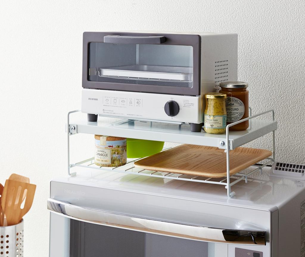 HEIAN SHINDO RD-1 Heat-Resistant Storage Shelf Over the Range, 2 Tiers, White, Weight Capacity: 7kg on Top Tier, 3kg on Bottom Tier