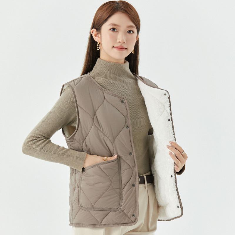 Women's Warm, Enlarged, Thickened and Velvet Inner Vest, Women's Lamb Wool Buttons, Casual Outer Cotton Vest