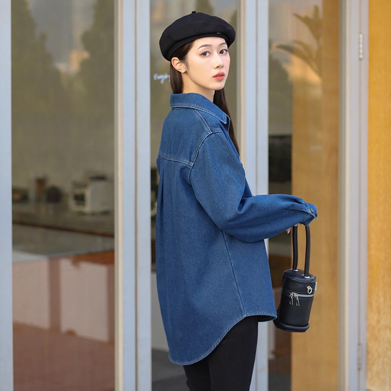 Women's Plus Velvet Denim Shirt - Casual Autumn & Winter Outerwear