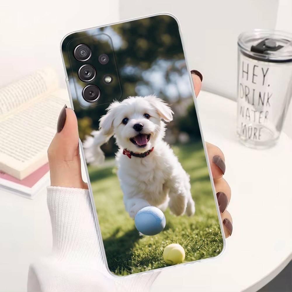 Cute Maltese Dog Phone For Samsung A30,71,51,S20,10,9,Ultra,FE,Lite, S21,23,22,PIus,Transparent, Silicone Case