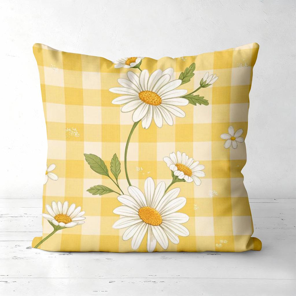Yellow Checkered Daisy Patterned Decorative Cushions Polyester pillowcase, sofa decorative cushion cov Headboard Pillow
