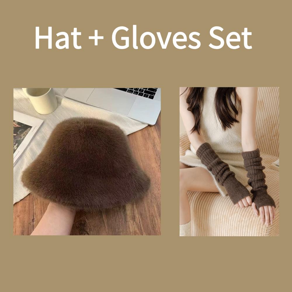 1 Fluffy Fur Fisherman Hat for Women Winter Plush Ear Protection Cap Windproof Warm Bucket Hat for Outdoor Cycling Hiking Travel
