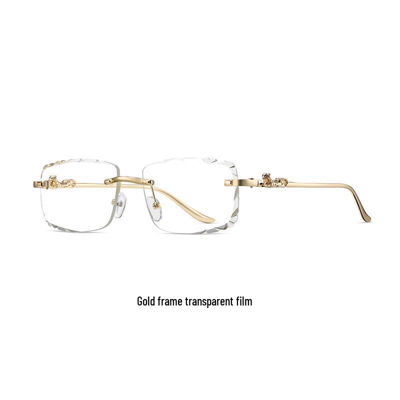 Leopard Head Rimless Sunglasses: Women's & Men's Small Square Frame