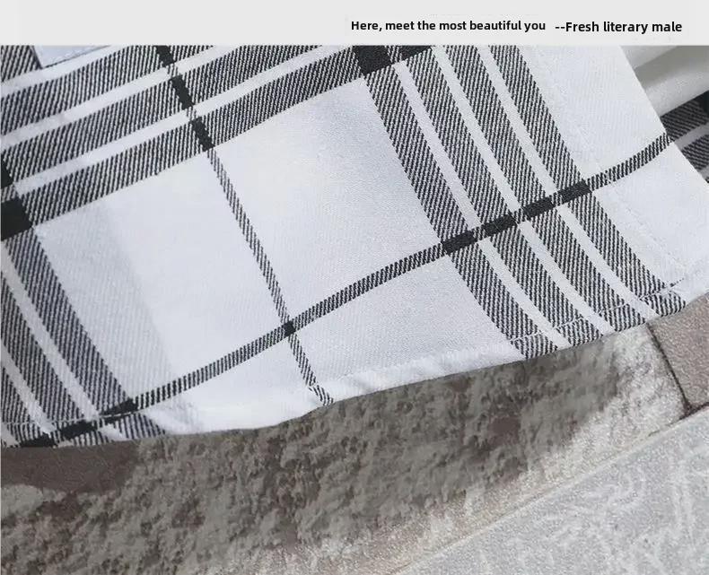 Męska koszula w kratę z długim rękawem o luźnym kroju - Trend w stylu koreańskim, duży rozmiar, kolekcja wiosna/lato