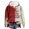 Women's 3D Bloody Letters Printed Long Sleeved Loose Hooded Sweatshirt New Halloween Ladies Casual Long Sleeved Pullover