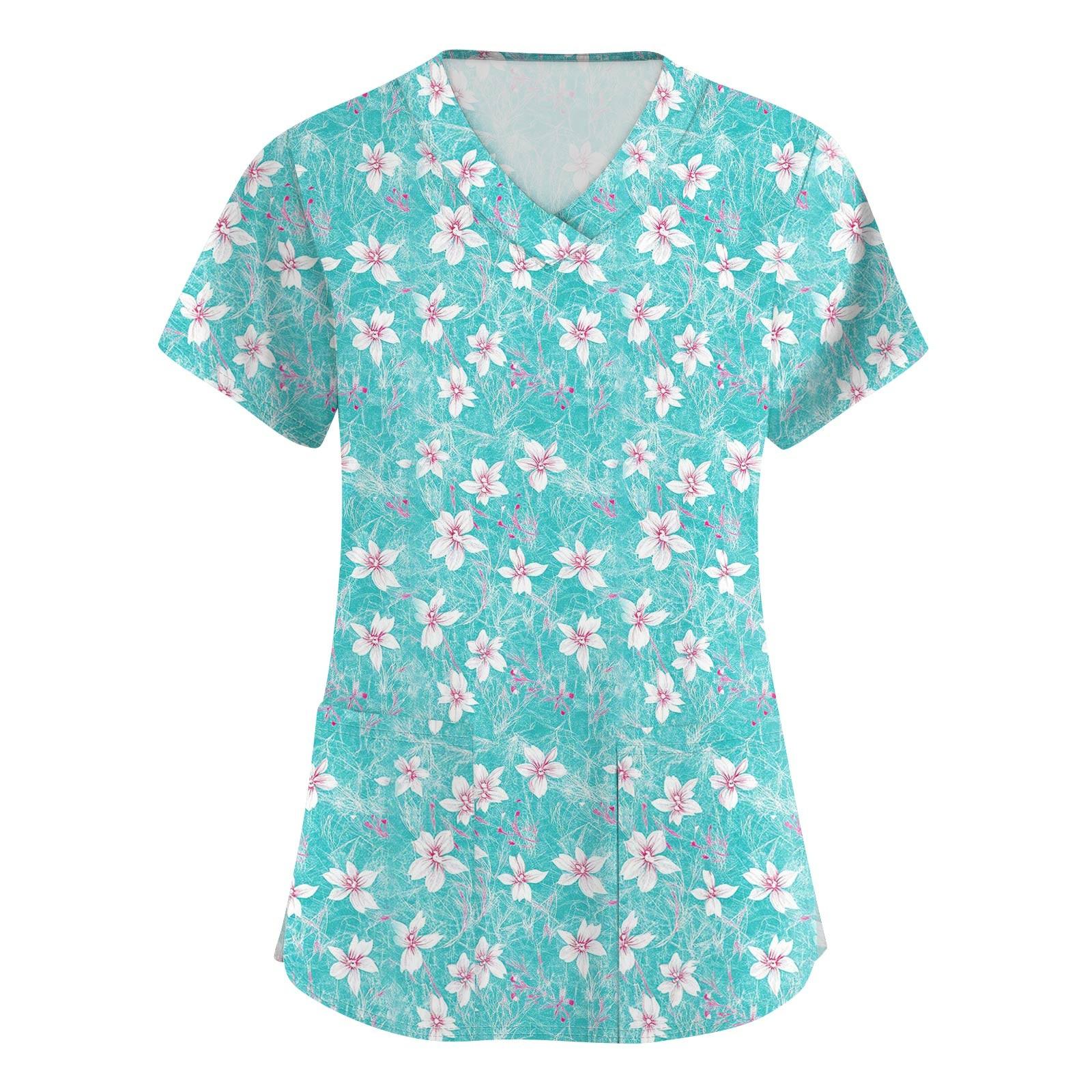 

Женская модная рабочая одежда с короткими рукавами с принтом и верхом с двойными карманами L