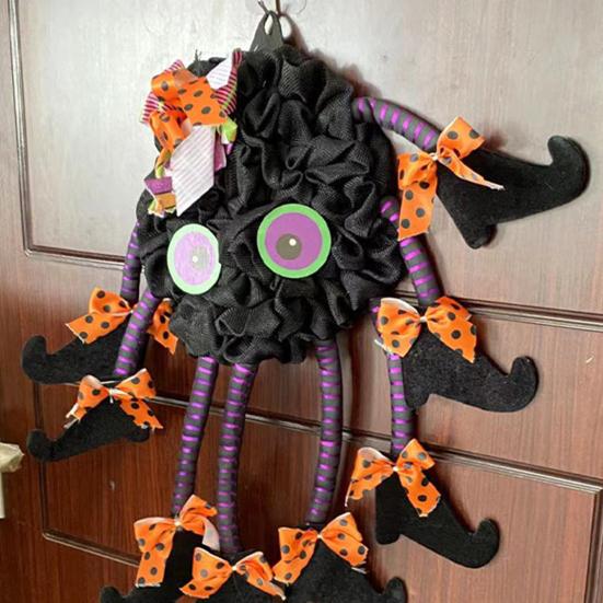 Halloween Spider Door Hanging Decoration with Bowknots Soft Cloth Cartoon Multi-legs Spider Wall Decor Wreath Party Supplies
