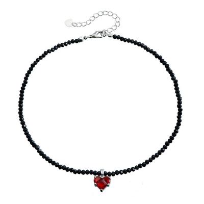 Modische Schwarze Perlen Kristall Halskette Liebesherz Anhänger Schlüsselbein Kette Handgemacht Verstellbare Länge Halskette Schmuck
