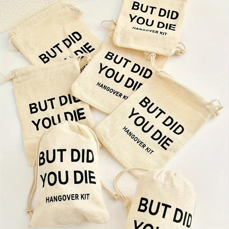 10 Pack Bachelorette Party Hangover Kit Bags Cotton Gift Bags Drawstring Party Favors for Wedding Survival and Bridesmaid Gifts