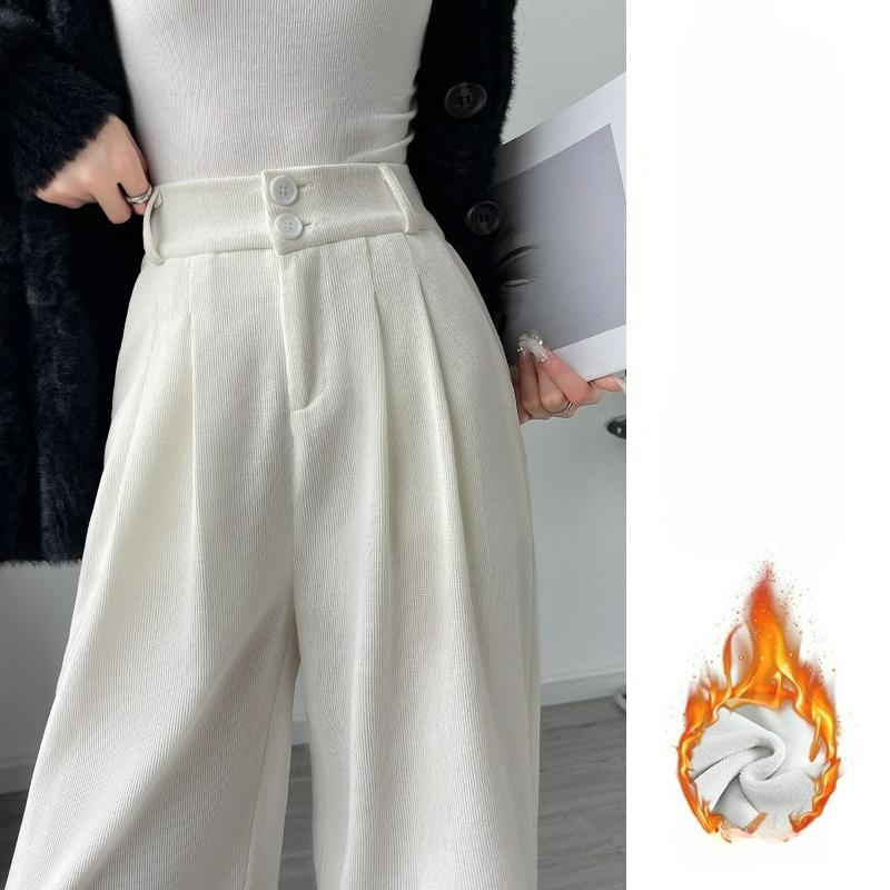 Coffee Color Corduroy Wide-leg Pants Women's Autumn and Winter Plus Velvet Small Narrow Straight Drape Suit Pants