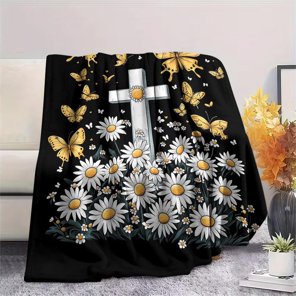 Flanelldecke mit Gänseblümchen- und Schmetterlingsmuster, hochwertig und bequem für alle Jahreszeiten, Heimdekoration, Wärme und Komfort