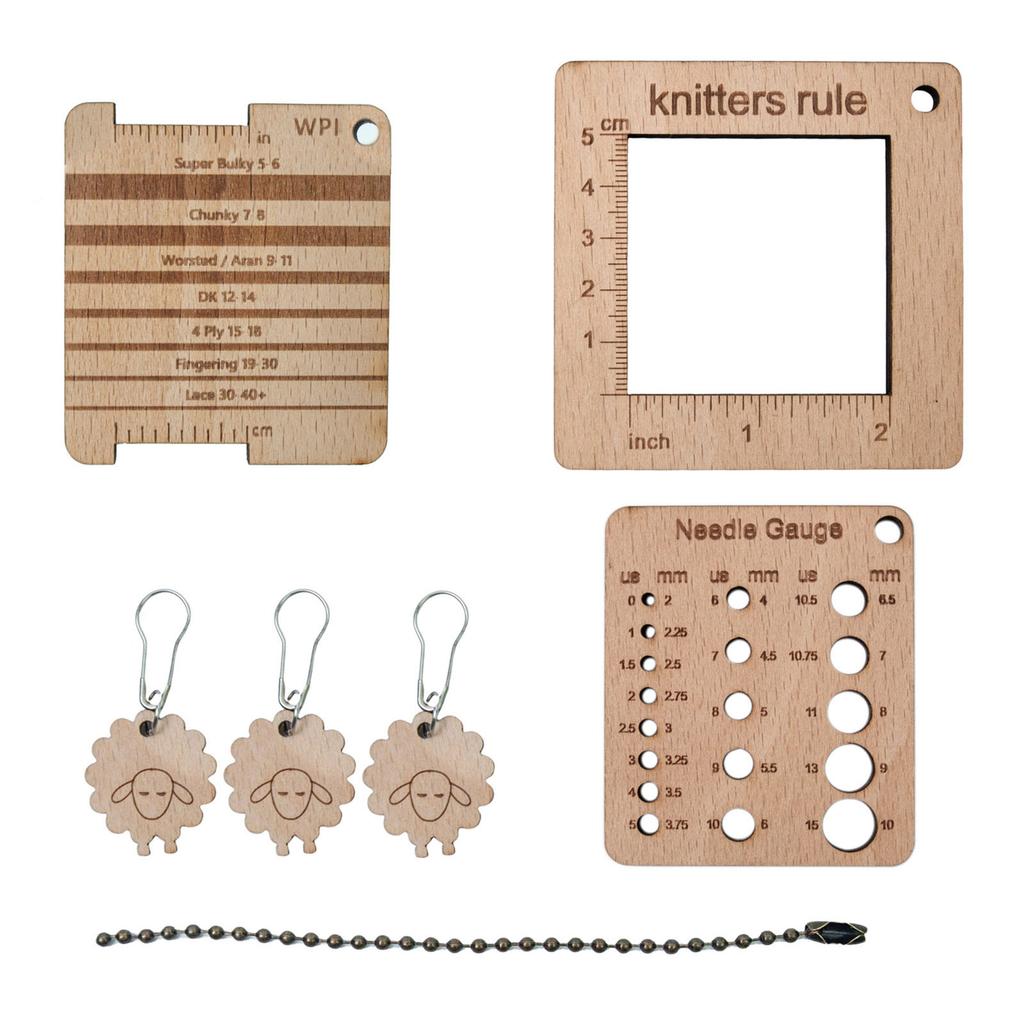 Wood Knitting Yarn Gauge Ruler Knitting Needle Gauge Knitting Ruler Tool Set for Measuring Knitting Crocheting Project