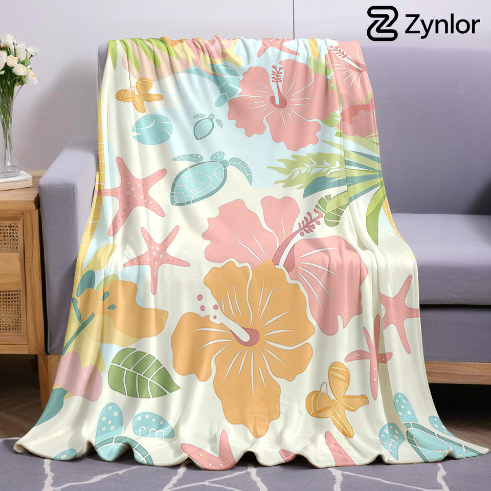 Tropical Hibiscus Ocean Ultra Soft Sherpa Fleece Blanket Fluffy Warm Halloween Cozy Throw for Sofa Couch Bedroom Gift All season