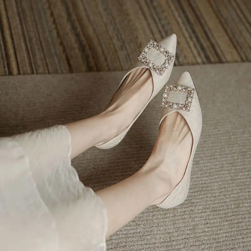 

Women s Flat Shoes Bridesmaid French Style With Heel Single Slip-on Non Y2k Promotion 2025 Summer Discount Trend Ladies Footwear 35