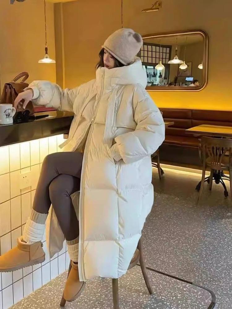 Black Winter Fashion Thick Cotton Coat Women 2024 New Retro Parka Jacket Korean Oversized Chic Loose Hooded Casual Long Overcoat