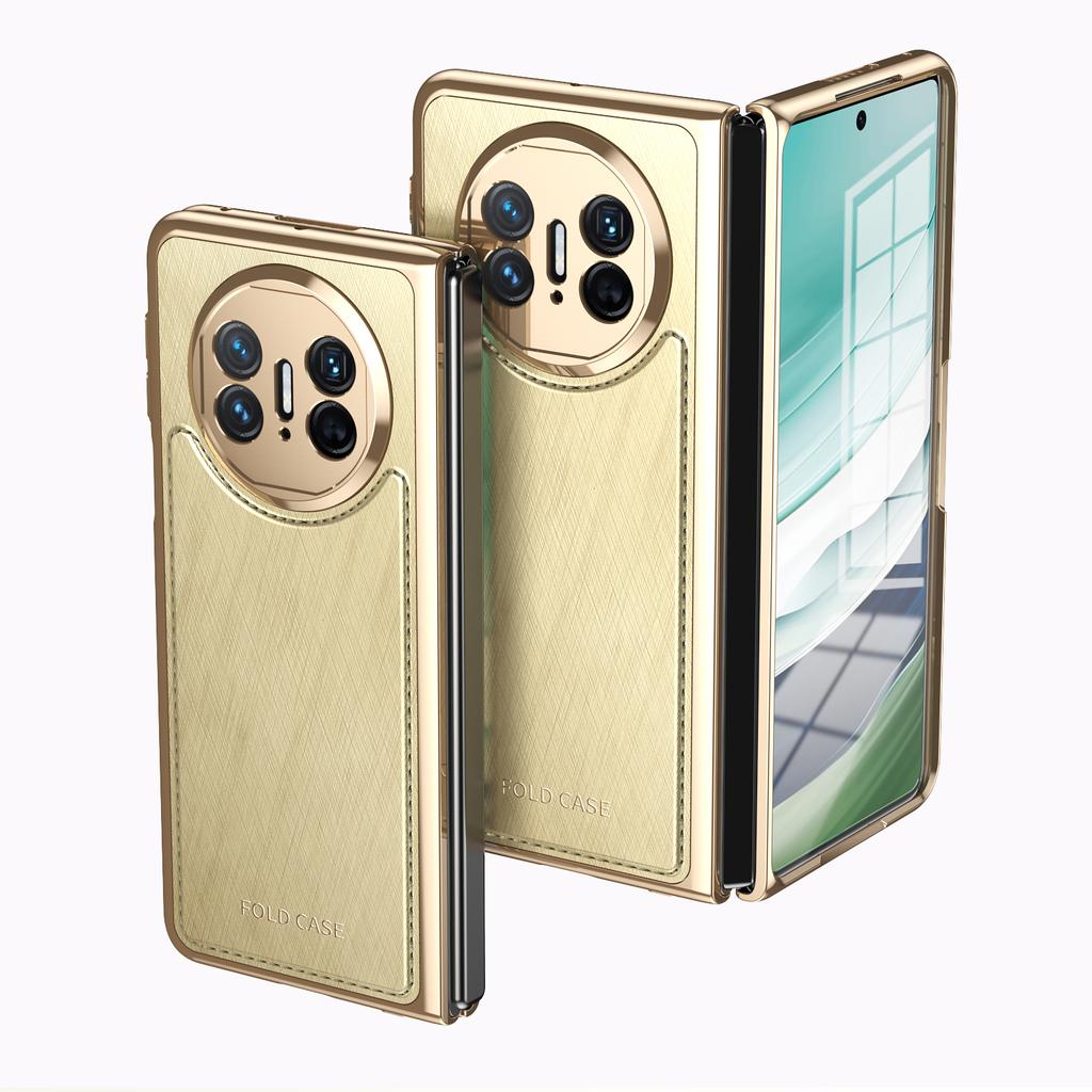 Luxuriöse Goldseiden-Textur Veganes Lederhülle Für Huawei Mate X3 X5 Mit Klarer Hartglas-Displayschutzfolie Galvanisierte Abdeckung