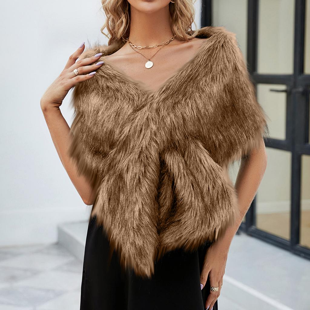 Women's Winter Fashion Faux Fr Scarf Shawl Coat