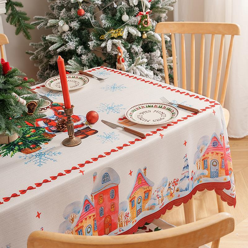 New American Tablecloth with Christmas Theme Dust-proof Dining Table Cloth Holiday Beautification Decorative Atmosphere Durable