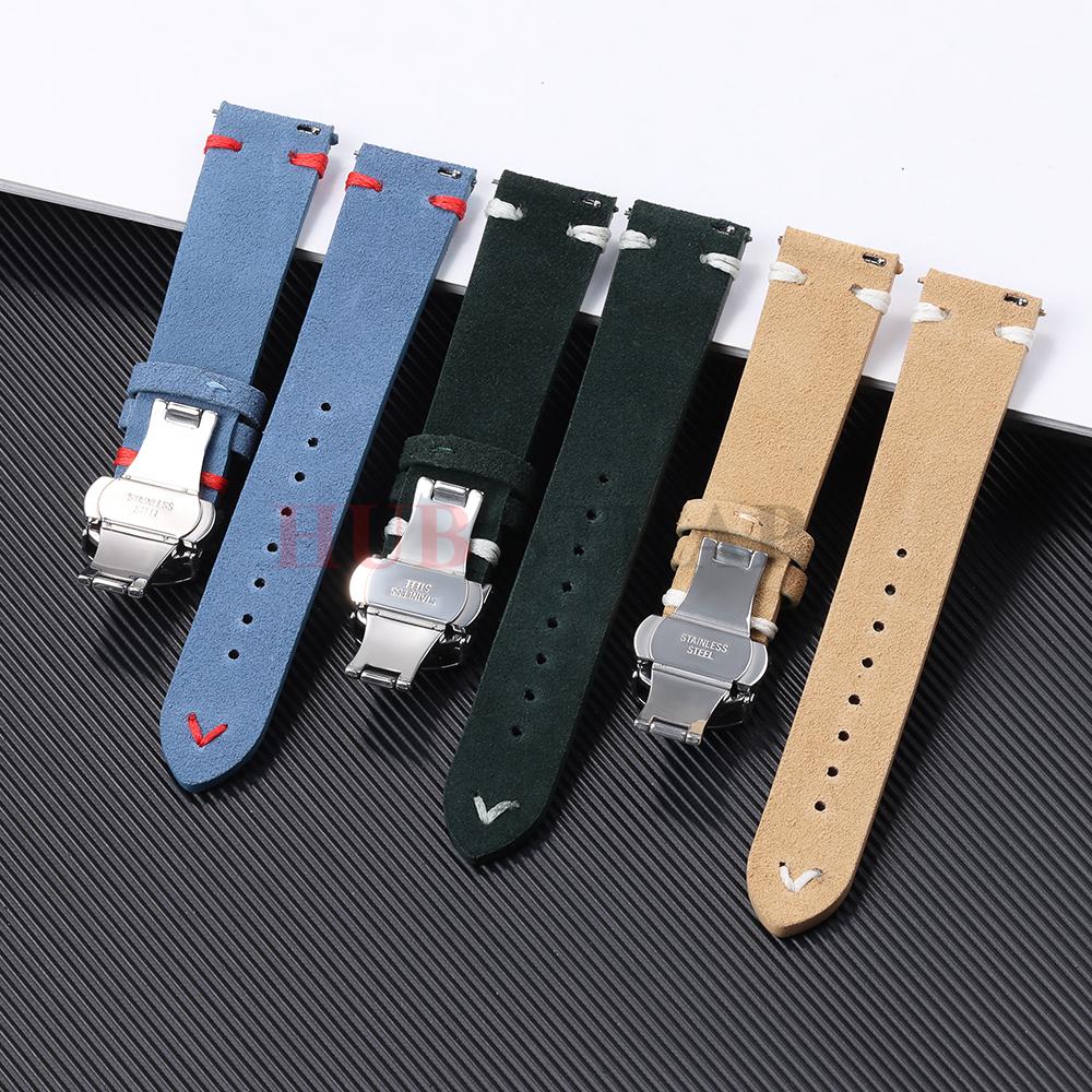 18mm 20mm 22mm Band High Quality Suede Cowhide Strap for Seiko Watchband Butterfly Buckle Wristband Vintage Bracelet Accessories