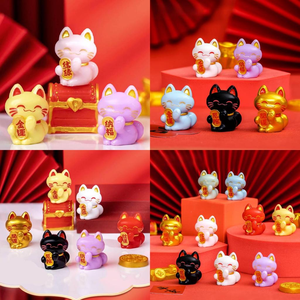 Adorable Resin Lucky Cat Figurines For Car Desktop Decor In Multiple Colors Cute Lucky Cat Resin Craft For Diy Decoration