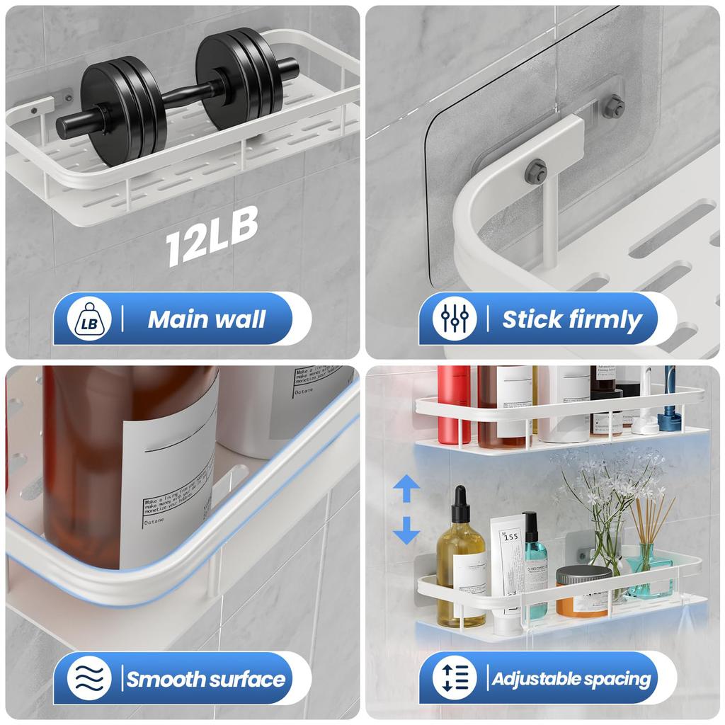 Bathroom Aluminum Shelf Shower No Drill Wall Mounted Organizer Rectangular Storage Rack