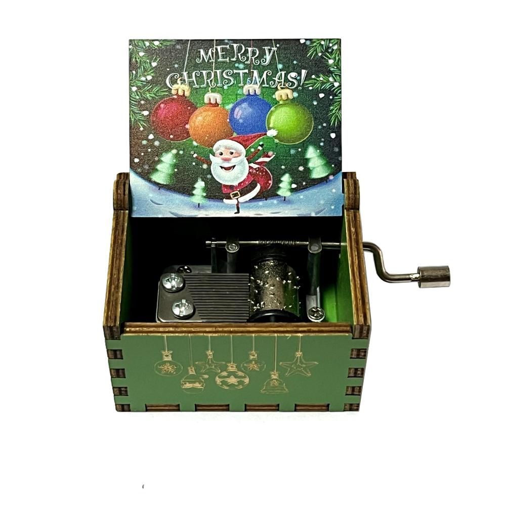 Christmas wooden painted music box wooden hand crank music box holiday gift