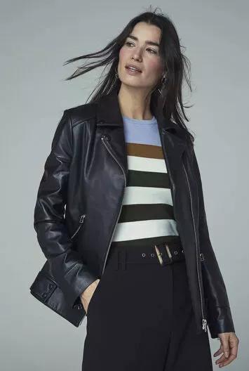 

Настоящая мягкая ручной работы женская куртка из черной кожи 100% овчина мотоциклетная байкерская 3XL чёрный