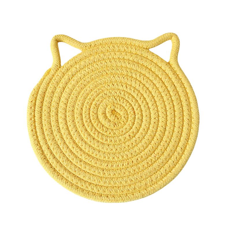 1Pc Cotton Rope Woven Insulation Pad Design Dining Table Tray Mat Insulation Pad Cartoon Cat Ear Shaped Solid Color Dining Table