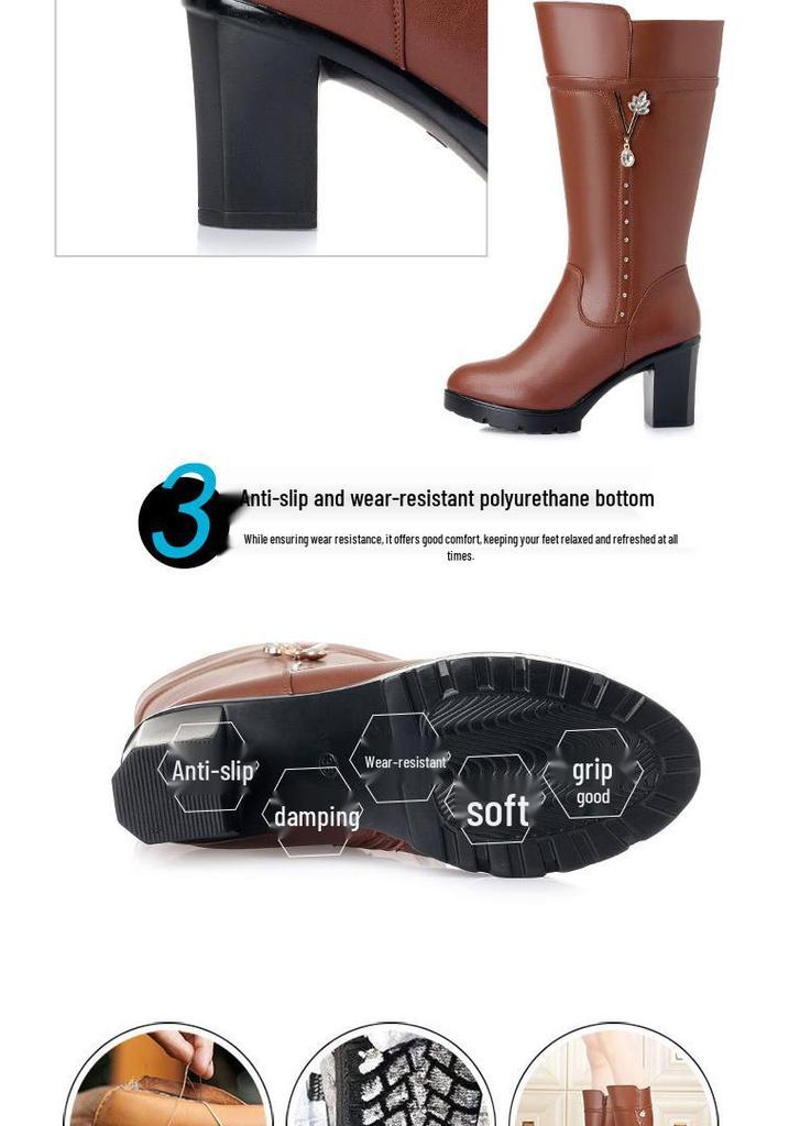 2025 Winter Women's High-Heeled Round Toe Martin Boots with Fleece – Stylish and Warm